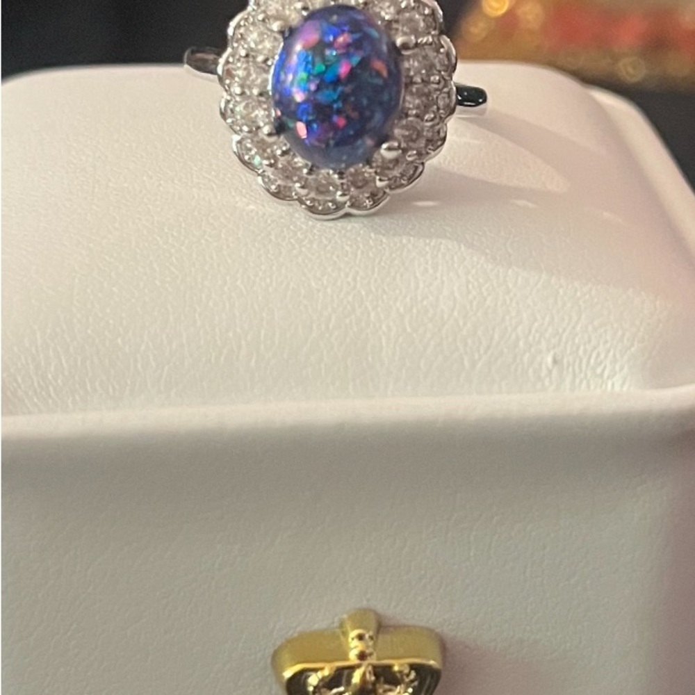 Elegant Silver and Blue Opal Ring